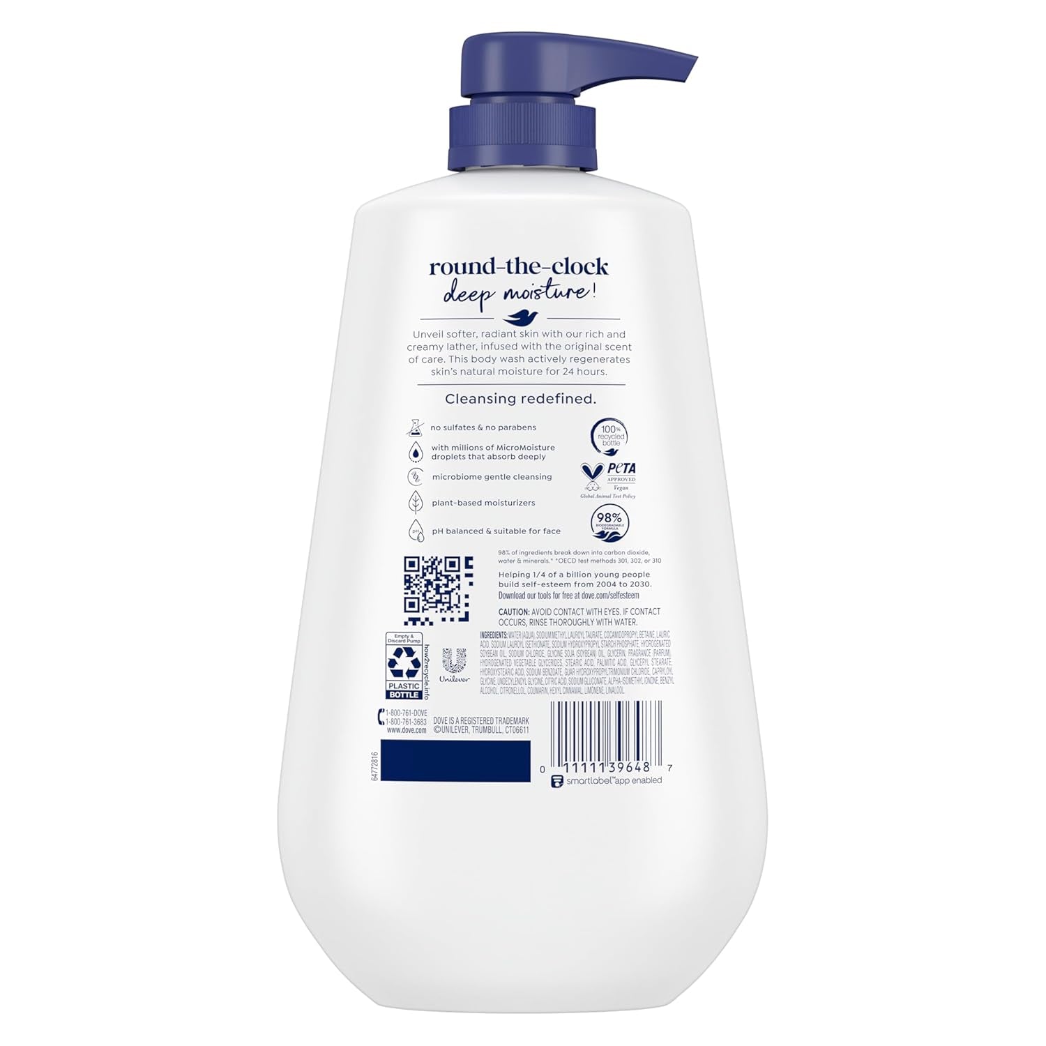 Body Wash with Pump Deep Moisture for 24Hr Lotion-Soft Skin Moisture Moisturizing Skin Cleanser with No Sulfates No Parabens 30.6 Oz