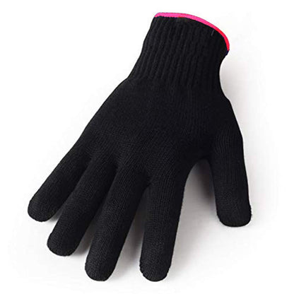 Heat Resistant Glove for Hair Styling, Curling Iron, Flat Iron and Curling Wand, Black, Pink Edge, 1 Piece