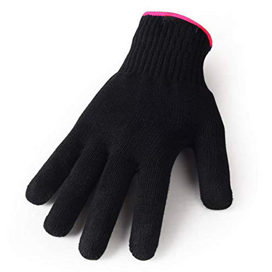 Heat Resistant Glove for Hair Styling, Curling Iron, Flat Iron and Curling Wand, Black, Pink Edge, 1 Piece