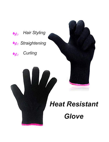 Heat Resistant Glove for Hair Styling, Curling Iron, Flat Iron and Curling Wand, Black, Pink Edge, 1 Piece