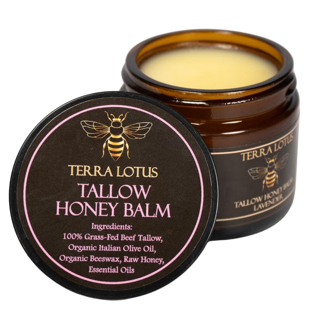 Organic Grass-Fed Beef Tallow Balm with Raw Honey - Moisturizing Cream for Soft, Smooth Skin - Handmade All-Natural Moisturizer (2 Oz, Lavender)