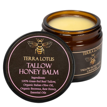 Organic Grass-Fed Beef Tallow Balm with Raw Honey - Moisturizing Cream for Soft, Smooth Skin - Handmade All-Natural Moisturizer (2 Oz, Lavender)