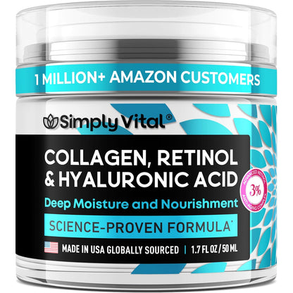 Collagen, Retinol & Hyaluronic Acid Cream - Anti-Aging Face Moisturizer for Face, Neck & Décolleté - Made in USA, Daily Moisturizer Face Cream - 1.7 Fl.Oz.